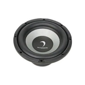 Black and silver audio speaker on white.
