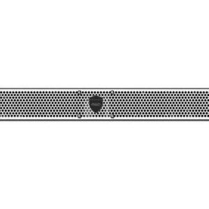 Rectangular perforated metal speaker bar.
