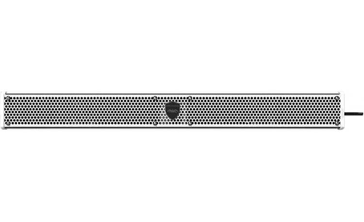 Rectangular perforated metal speaker bar.