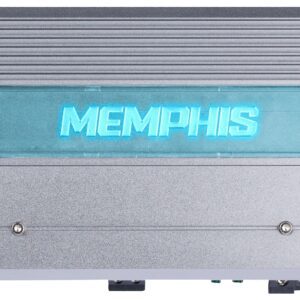 Silver amplifier with glowing "Memphis" logo.