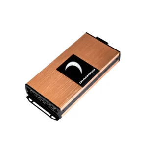 Copper-colored electronic device with logo on top.
