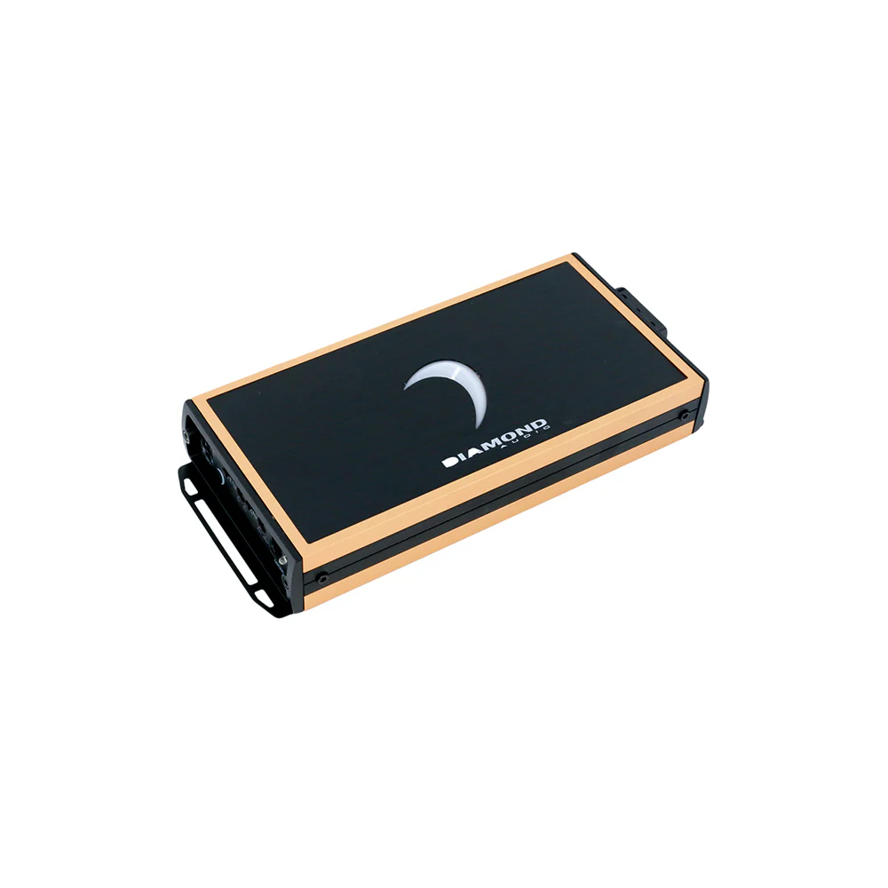 Black and orange electronic device with logo.