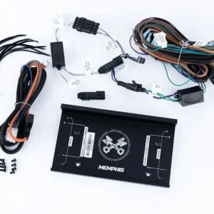 Car audio installation kit with wires.
