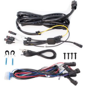 Car wiring harness with connectors and screws.