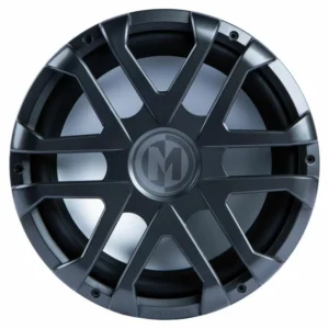 Black and silver car audio subwoofer speaker.