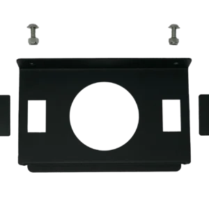 Black metal bracket with mounting screws.