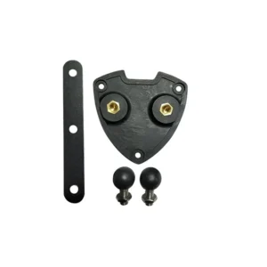 Black mounting bracket with screws and plate.