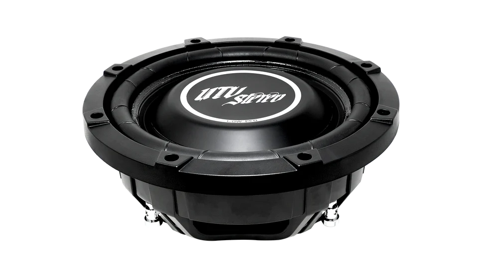 Black car subwoofer on a black background.