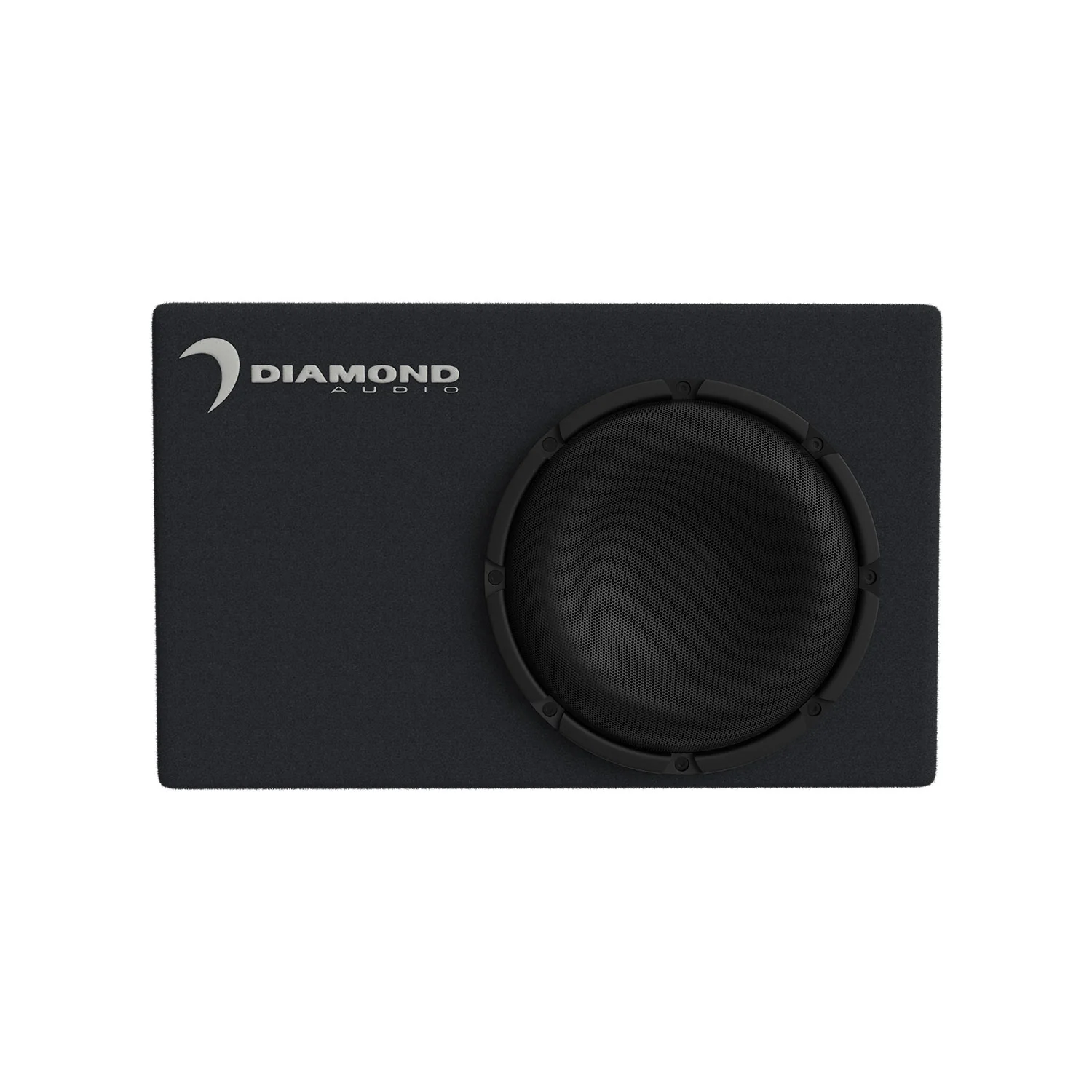 Black rectangular audio speaker with logo.