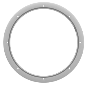 Silver metal ring with bolt holes.