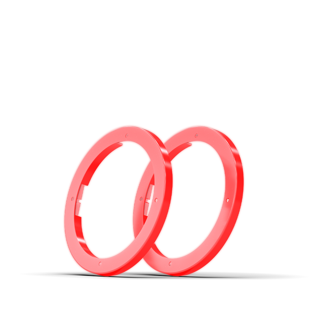 Red rings on a black background.