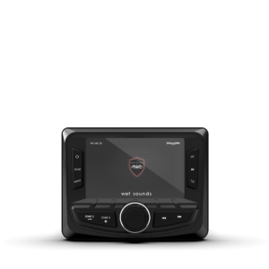 Marine audio system display on black background.