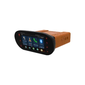 Car infotainment system with touchscreen interface.
