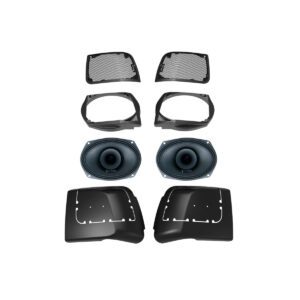 Car speaker set components laid out.