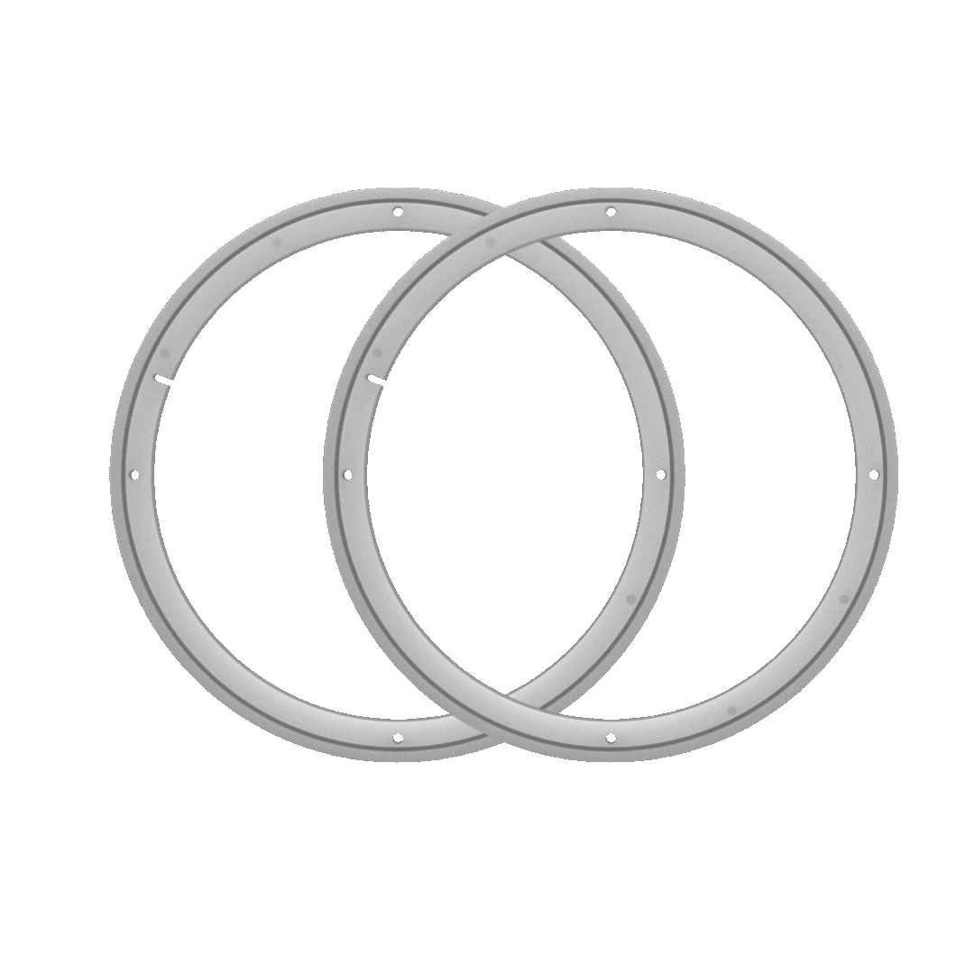 Two interlocking white rings on black background.