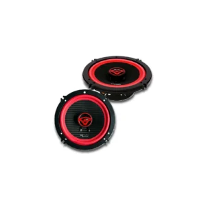Red and black car audio speakers.