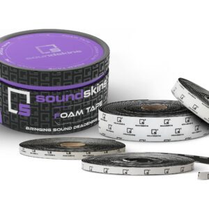 Soundproof foam tape rolls on display.
