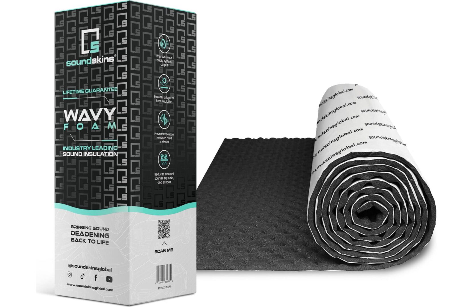 Sound insulation foam roll with packaging box.