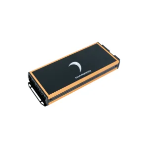 Rectangular black and orange electronic device.