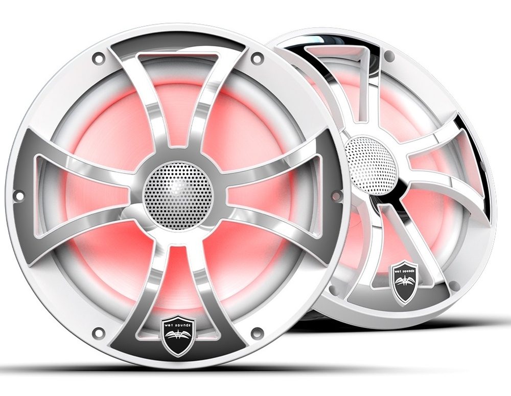 Marine speakers with red LED lighting.