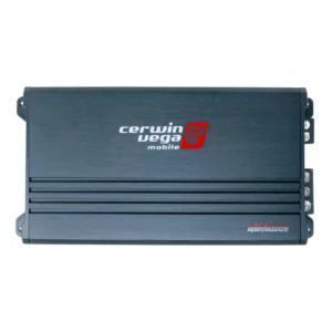 Car audio amplifier with Cerwin Vega logo.
